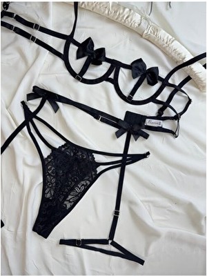 Fiyonk Detaylı Bacak Aksesuarlı 3’lü Set Sütyen Takımı