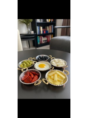 6'lı Kulplu Bakır Çerezlik-Kahvaltılık-Reçellik-Sunumluk Set (9 cm x 2,3 Cm)