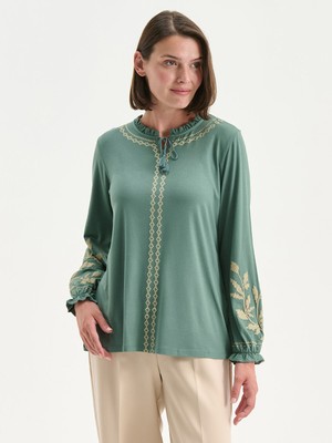 Lc Waikiki Yeni Sezon Fırfırlı Bağlamalı Yaka Desenli Bluz