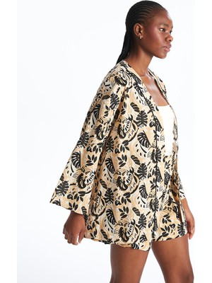 Lc Waikiki Yeni Sezon Çiçekli Oversize Keten Görünümlü Kadın Kimono
