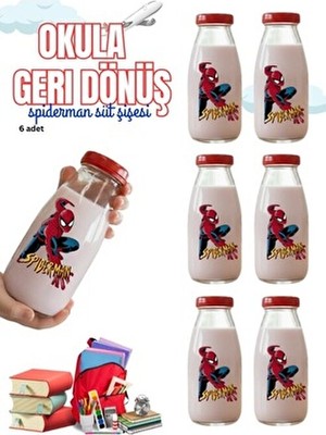 Milea Spiderman Tasarımlı 6 Adet Kırmızı Sızdırmaz Kapaklı Cam Şişe 250-350 ml Hafif ve Dayanıklı