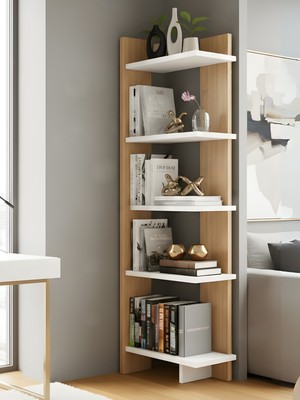 Premium Mdf Ürün Modern Köşe Raf Kitaplık | Ahşap 5 Katlı Dekoratif Raflı Çok Amaçlı Düzenleyici