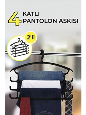 2'li 4 Katlı Çok Amaçlı Pantolon & Aksesuar Askısı Antrasit