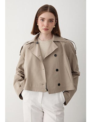 Jaste Kadın Kruvaze Yaka Astarlı Trençkot HAKİ