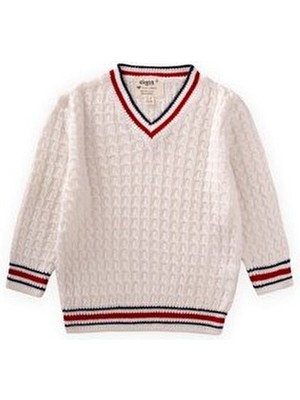 Saç Örgü V Yaka Kazak 2-9 Yaş Ekru