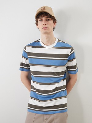 Lc Waikiki Yeni Sezon Bisiklet Yaka Çizgili Penye Erkek Tişört
