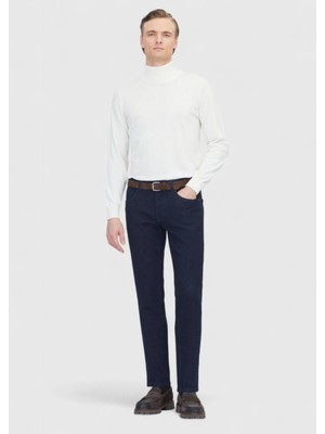 Lacivert Düz Slim Fit Denim Pamuk Karışımlı Pantolon