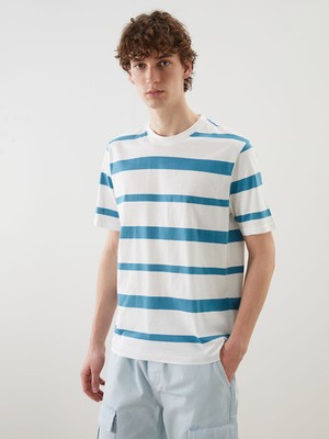 Lc Waikiki Yeni Sezon Bisiklet Yaka Çizgili Penye Erkek Tişört