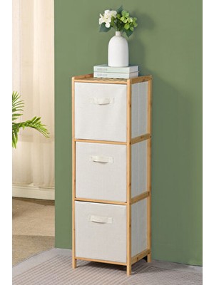 Milonsa Bambu Şifonyer 3 Çekmeceli Kumaş Sepetli Doğal Ahşap 110 cm Yükseklik Modern Tasarım Organizer