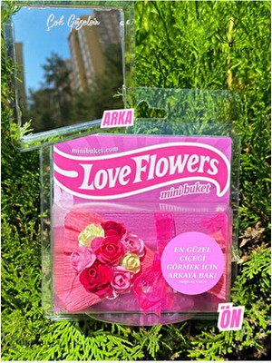 Mini Buket Aynalı Love Flowers Tasarım Pembe Çiçek, Sevgiliye Hediye, Hot