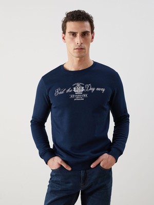 Lc Waikiki Yeni Sezon Bisiklet Yaka Baskılı Erkek Kalın Sweatshirt