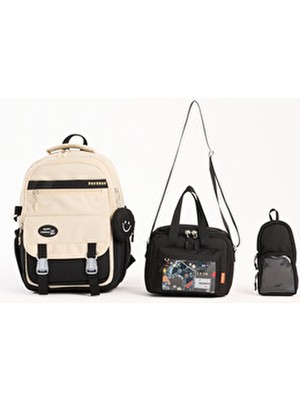 Kore Tarzı 3'lü Erkek Çocuk Okul Çantası & Beslenme ve Kalemlikli Ilkokul Sırt Çantası