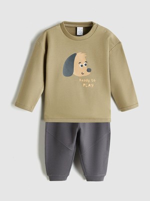 Lc Waikiki Yeni Sezon Baskılı Erkek Bebek Sweatshirt ve Eşofman Alt 2'li