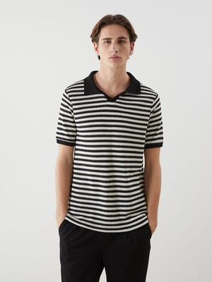 Lc Waikiki Yeni Sezon Polo Yaka Kısa Kollu Çizgili Erkek Dokulu Tişört
