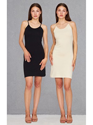 %95 Pamuk %5 Elastik Ayarlanabilir Ip Askılı Diz Üstü Elbise Astarı, Jüpon Elbise Astarı, Kombinezon