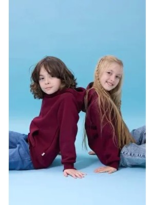 Unisex Kapüşonlu Kanguru Cepli Şardonlu Kışlık Sweatshirt - Bordo