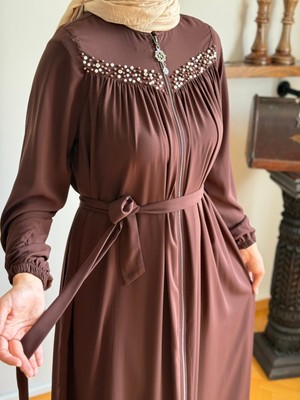 Navra Acı Kahve Robalı Boncuklu Ferace 5016