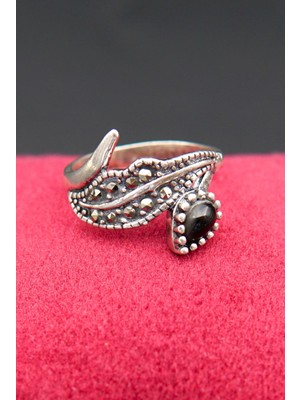 925 Ayar Kadın Gümüş Oltu Taşı Yüzük SY00060