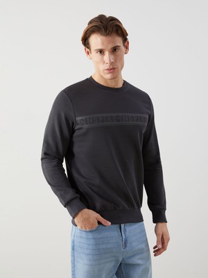 Lc Waikiki Yeni Sezon Bisiklet Yaka Baskılı Erkek Kalın Sweatshirt