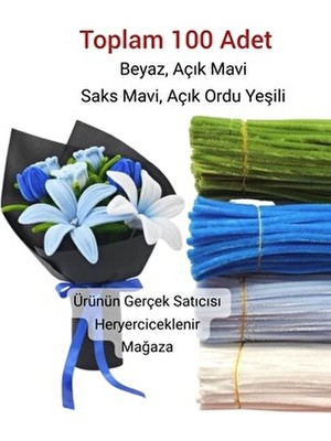4'lü Şönil Seti 100 Parça Beyaz Saks Mavi Açık Mavi Açık Yeşil 30 cm Tüylü Tel