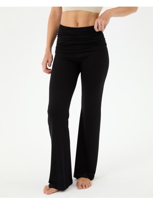 Ayma Active Kadın Siyah EcoVero™Viskoz Katlanır Bel Lounge Ev Pantolonu