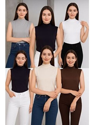 Kadın 6'lı Sıfır Kol Kolsuz Body Viskon Boğazlı Badi 6 Adet Balıkçı