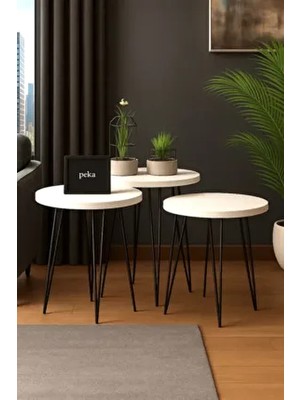 Zigon Sehpa Metal Ayaklı 3’lü Set Yuvarlak Lüx