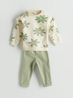 Lc Waikiki Yeni Sezon Çiçekli Kız Bebek Sweatshirt ve Pantolon 2'li Takım