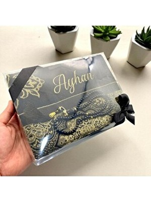 Kişiye Özel Isimli Nakışlı Seccade Tesbih Seti, Hediyelik Çeyizlik Hac Umre Seccade Seti