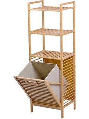 2 Raflı Bambu Çamaşır Sepeti & Kirli Sepeti – Kapaklı Banyo Düzenleyici Doğal Ahşap Organizer