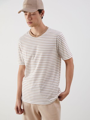Lc Waikiki Yeni Sezon Bisiklet Yaka Çizgili Penye Erkek Tişört