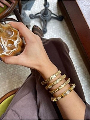 Çelik Güneş Hilal Detay Kelepçe Bileklik