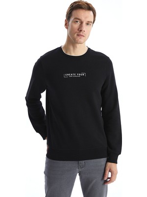 Lc Waikiki Yeni Sezon Bisiklet Yaka Baskılı Erkek Kalın Sweatshirt