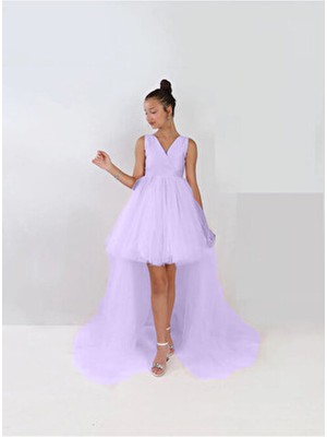 Kız Çocuk Lila Anvelop Elbise Mezuniyet Parti Balo Doğum Günü İçin Özel Tasarım