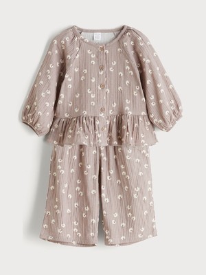 Lc Waikiki Yeni Sezon Bisiklet Yaka Kız Bebek Müslin Gömlek ve Pantolon