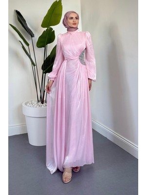 Nola Yanı Taşlı Jan Jan Abiye Şeker Pembesi