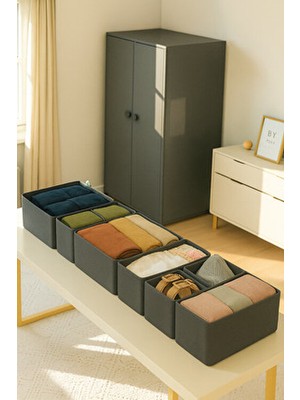 Prendi Home 8'li Antrasit Çekmece İçi Organizer Seti 13 x 13 cm Pratik ve Fonksiyonel Düzenleyici