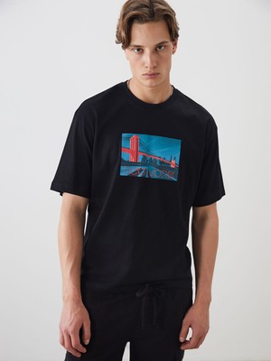 Lc Waikiki Yeni Sezon Bisiklet Yaka New York Baskılı Penye Erkek Tişört