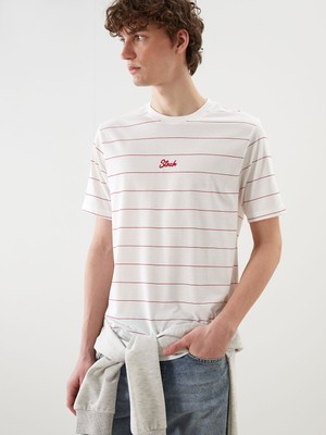 Lc Waikiki Yeni Sezon Bisiklet Yaka Çizgili Penye Erkek Tişört