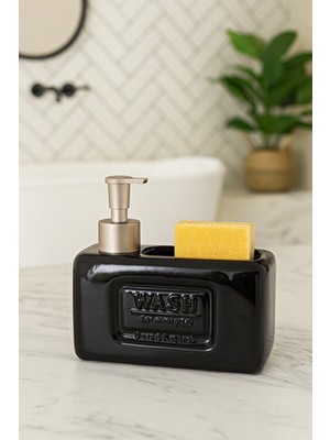 Makri Home Fonksiyonel Siyah Seramik Süngerlikli Sıvı Sabunluk 500 ml Estetik ve Pratik Kullanım