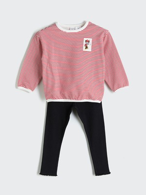 Lc Waikiki Yeni Sezon Bisiklet Yaka Minnie Mouse Baskılı Kız Bebek Sweatshirt ve Tayt 2'li