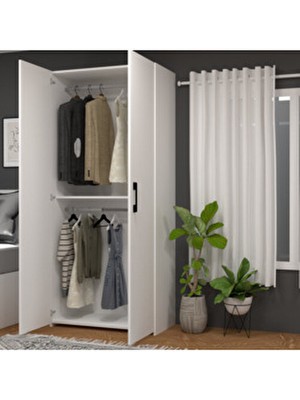 Retro-8 Iki Askılı Iki Kapaklı Gardırop Beyaz