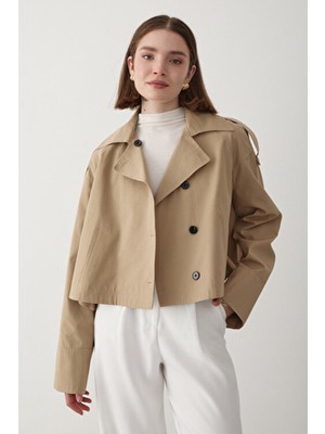 Jaste Kadın Kruvaze Yaka Astarlı Trençkot BEJ