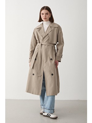 Jaste  Kadın Kruvaze Yaka Trençkot HAKİ