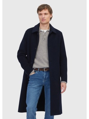 Ramsey Lacivert Regular Fit Gömlek Yaka Klasik Dokuma Palto Orta Kalınlık Erkek İçin Uzun Kol