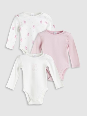 Lc Waikiki Yeni Sezon Bisiklet Yaka Baskılı Kız Bebek Çıtçıtlı Bodysuit 3'lü