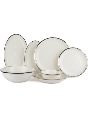 Silver Narrow Beyaz New Bone Porselen 27 Parça 6 Kişilik Yemek Takımı