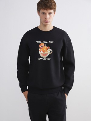 Lc Waikiki Yeni Sezon Bisiklet Yaka Yılbaşı Temalı Erkek Sweatshirt