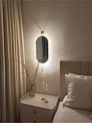 Büyük Boy 30X80 Serenity Gold Led’li Dekoratif Ayna – Modern Duvar Aynası (Mobilya)