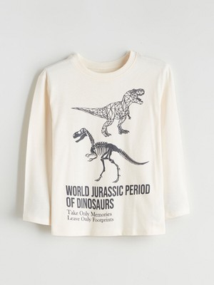 Lc Waikiki Yeni Sezon Bisiklet Yaka Dinozor Baskılı Erkek Çocuk Tişört